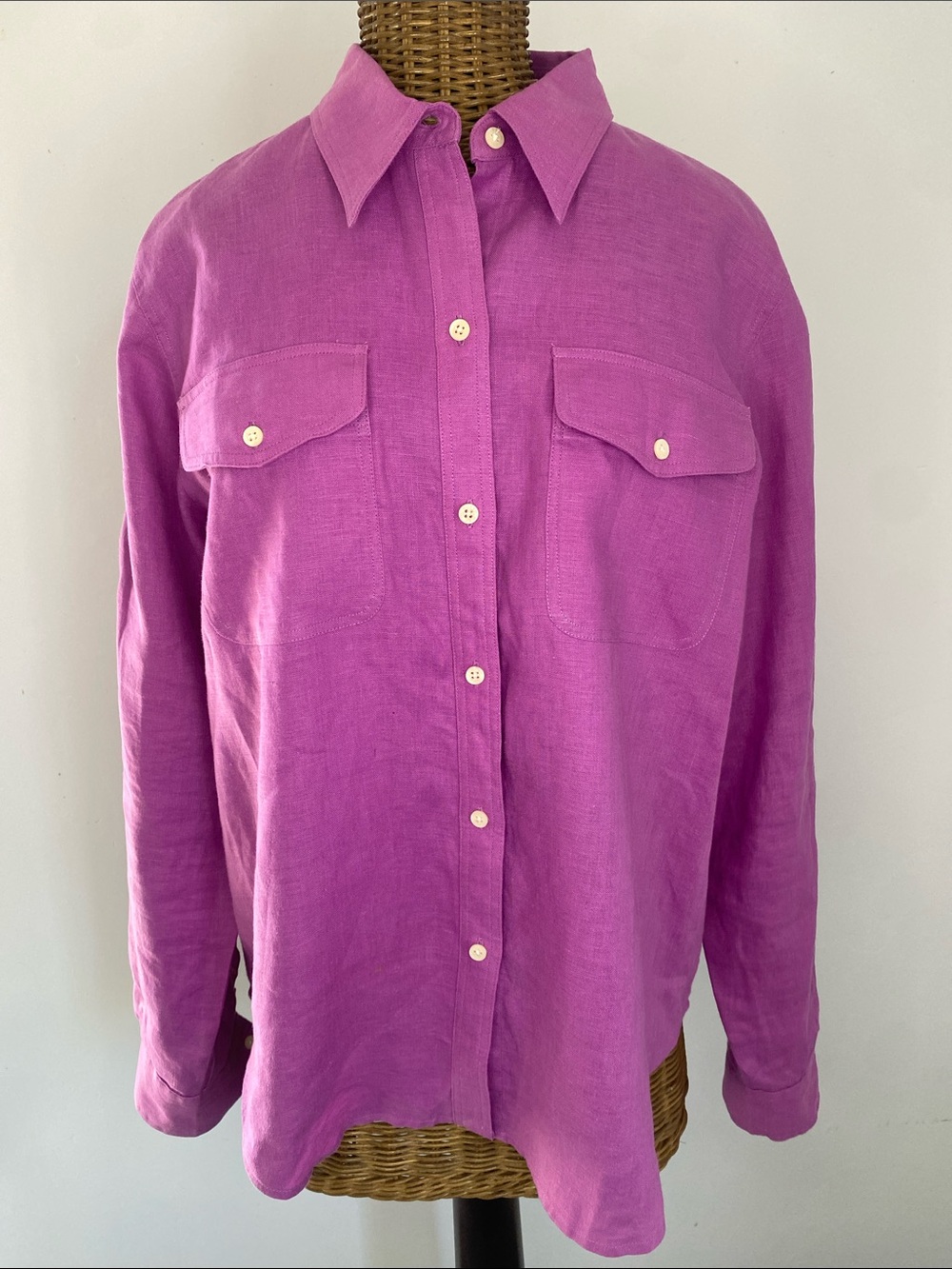 Ralph Lauren Petite Linen Blouse in Vivid Magenta